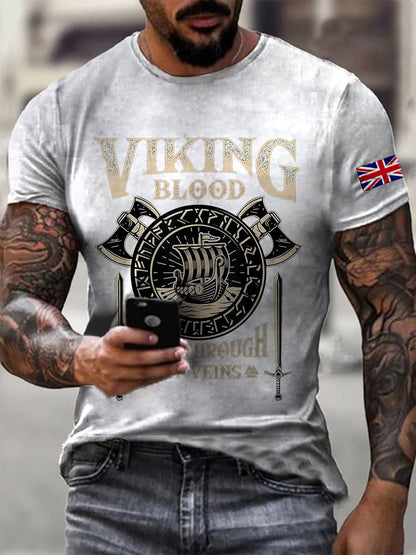Men's British Viking Waffle Print Casual T-Shirt