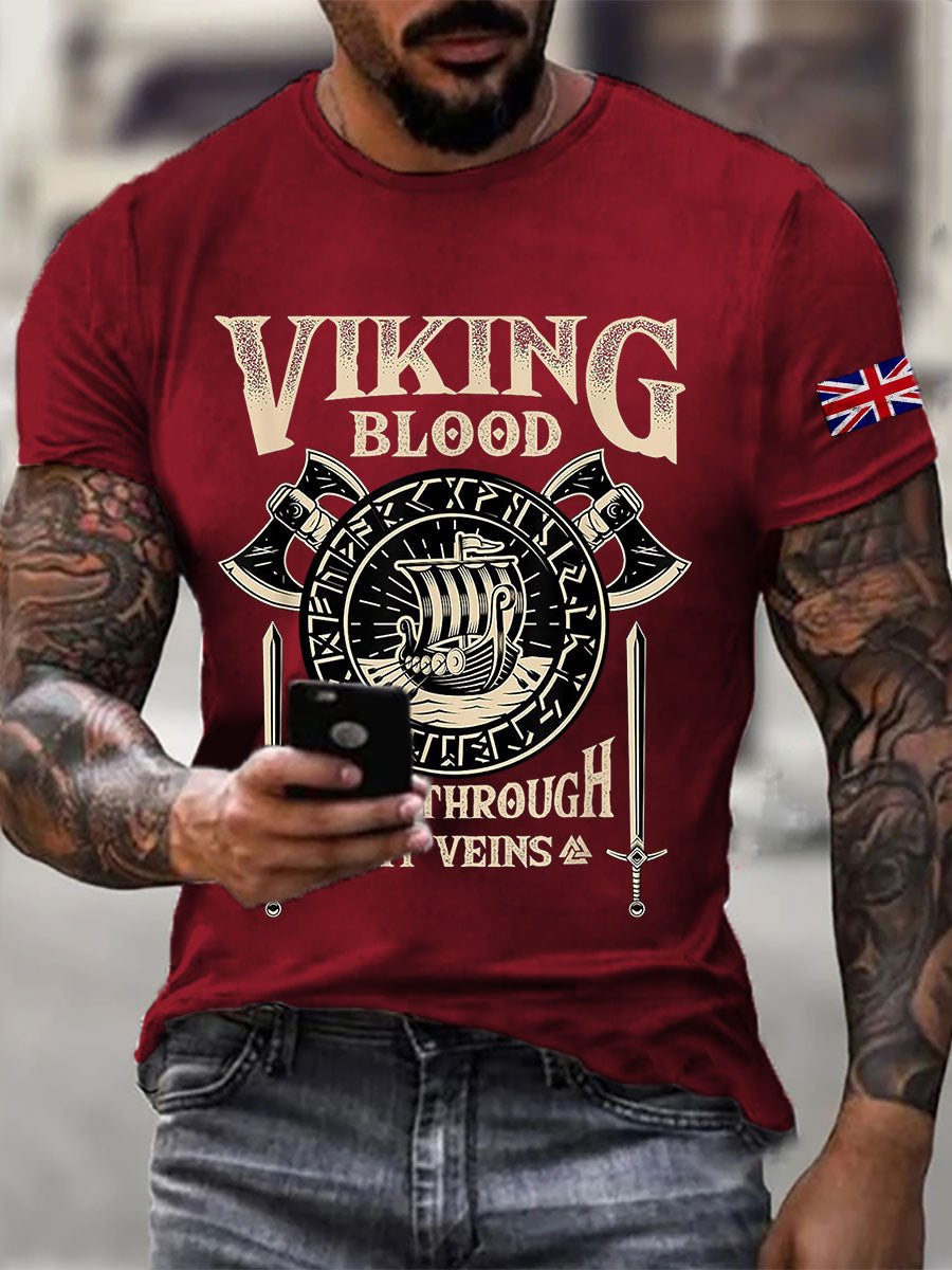 Men's British Viking Waffle Print Casual T-Shirt