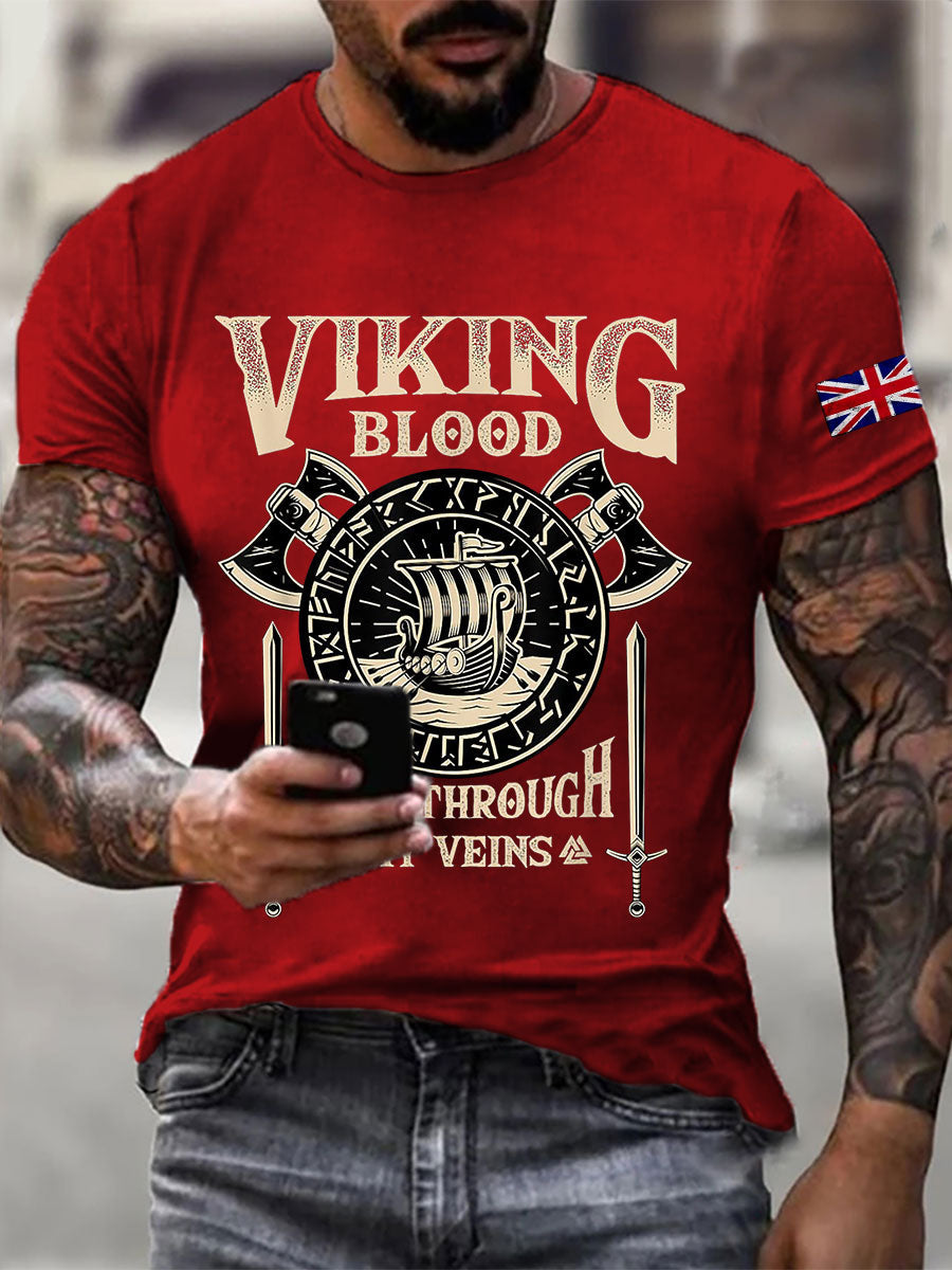 Men's British Viking Waffle Print Casual T-Shirt